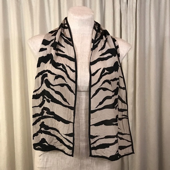 Vintage Albert Nipon Zebra Print Silk Scarf Black - Picture 1 of 5